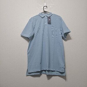 Vineyard Vines OTG Sankaty Polo Mens M Aqua Haze Tide Blue Stripe Golf NWT